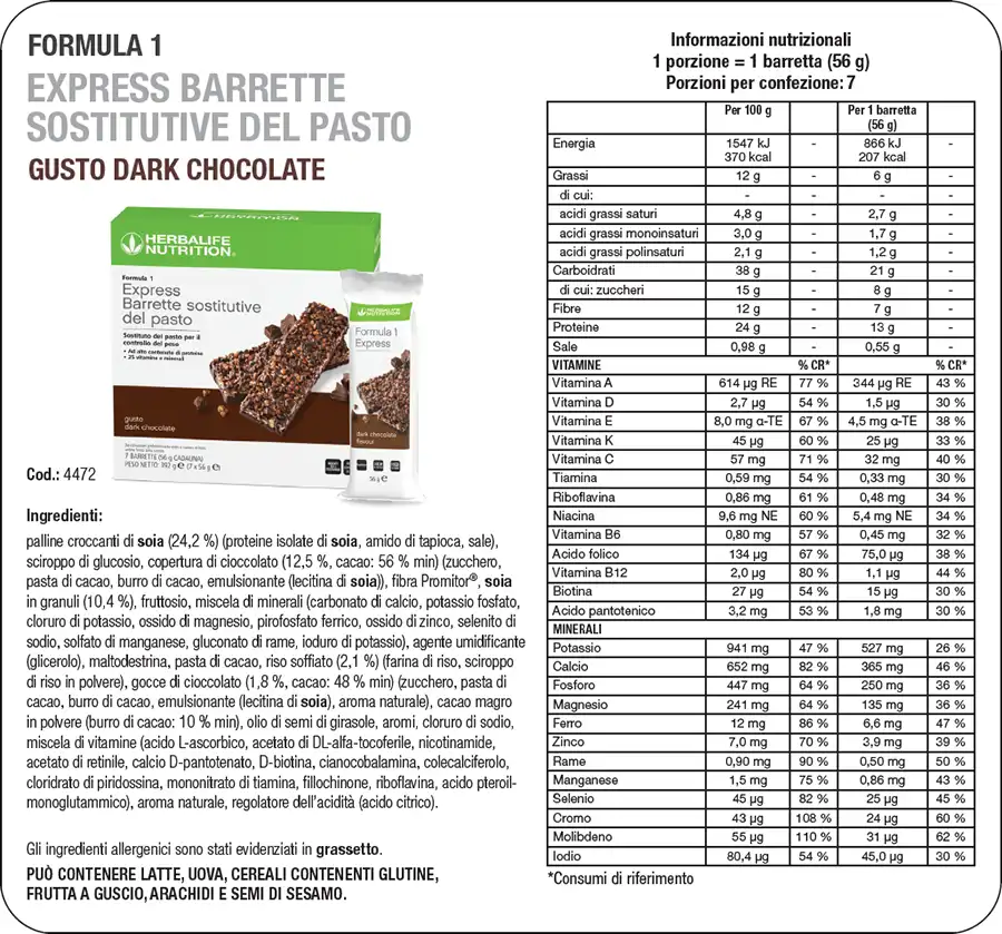 Foglio informativo Formula 1 Express Herbalife barrette sostituto del pasto foglio informativo formula 1 express herbalife barrette sostituto del pasto
