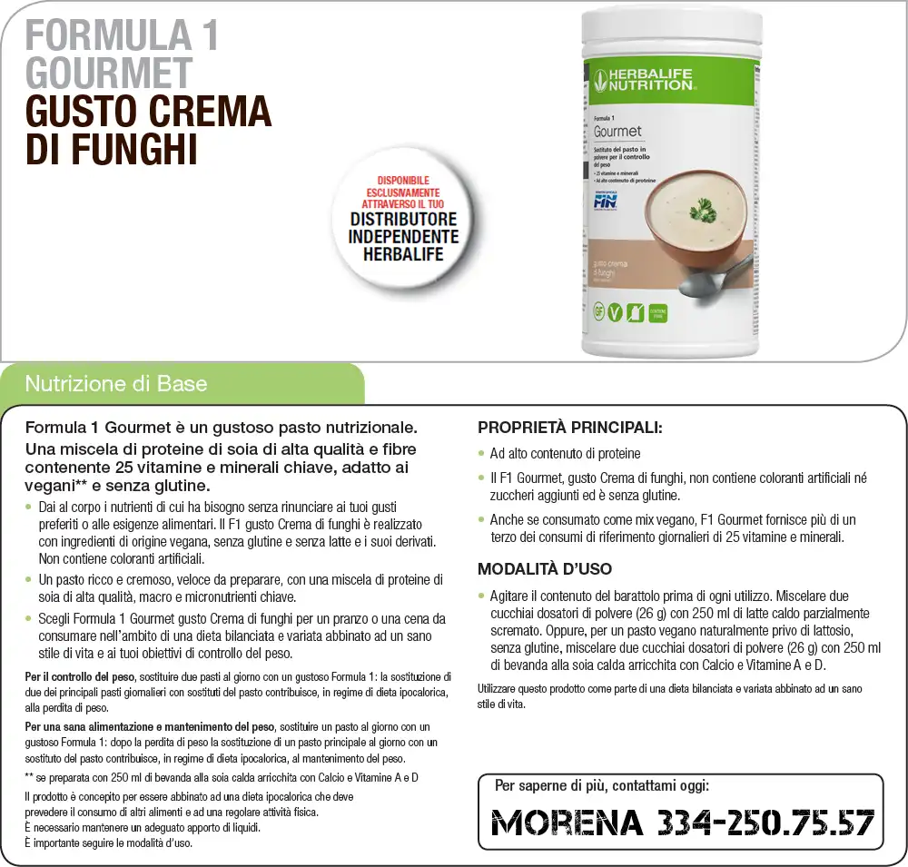 Foglio informativo Formula 1 Gourmet Herbalife sostituto del pasto foglio informativo formula 1 gourmet herbalife sostituto del pasto