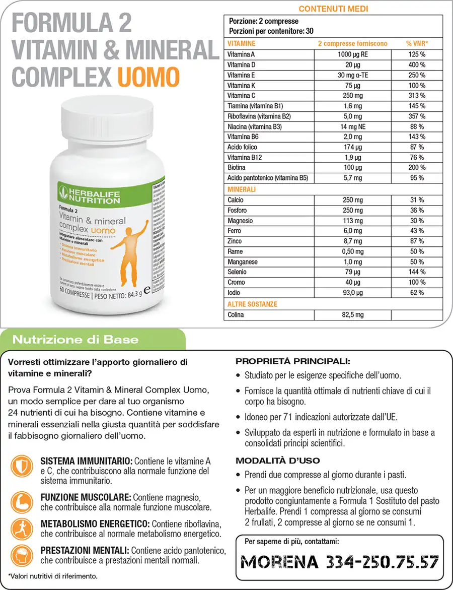 Foglio informativo Formula 2 Herbalife Uomo vitamin e mineral complex foglio informativo formula 2 herbalife uomo vitamin e mineral complex