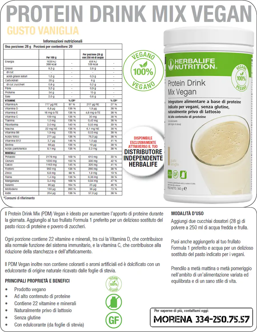 Foglio informativo Protein Drink Mix Vegan Herbalife foglio informativo protein drink mix vegan herbalife